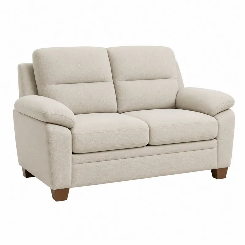 Be?owa sofa dwuosobowa z tkaniny lnianej z drewnian? ram?