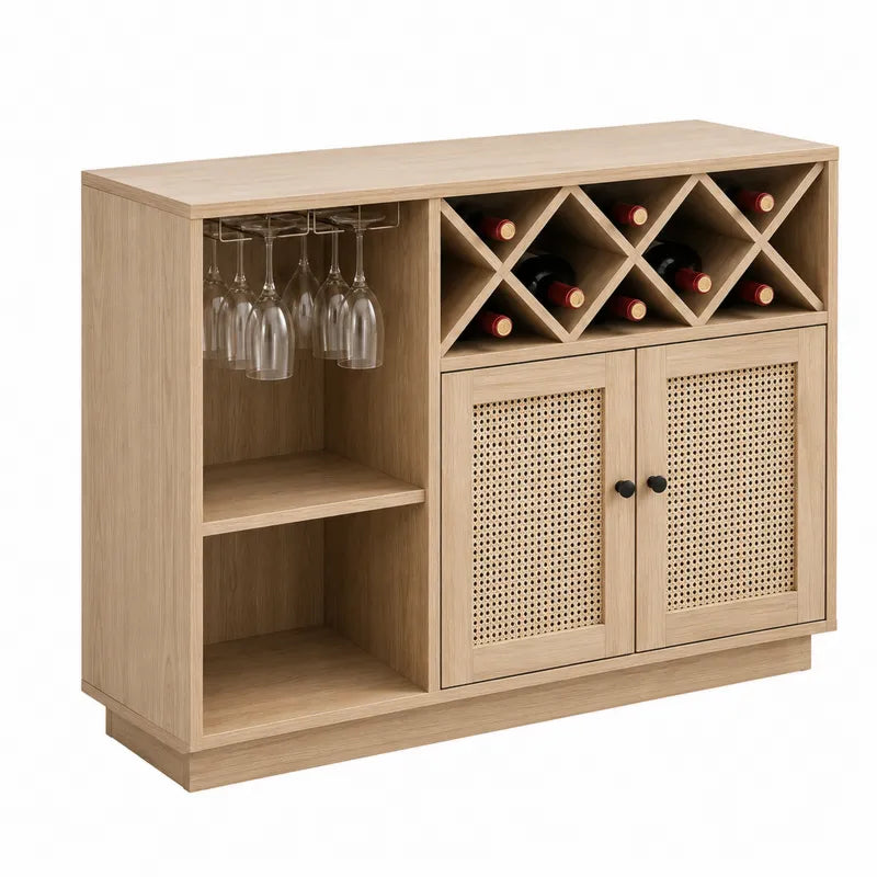 Kredens drewniany z miejscem na wino i szklanki d?b jasny 120 cm