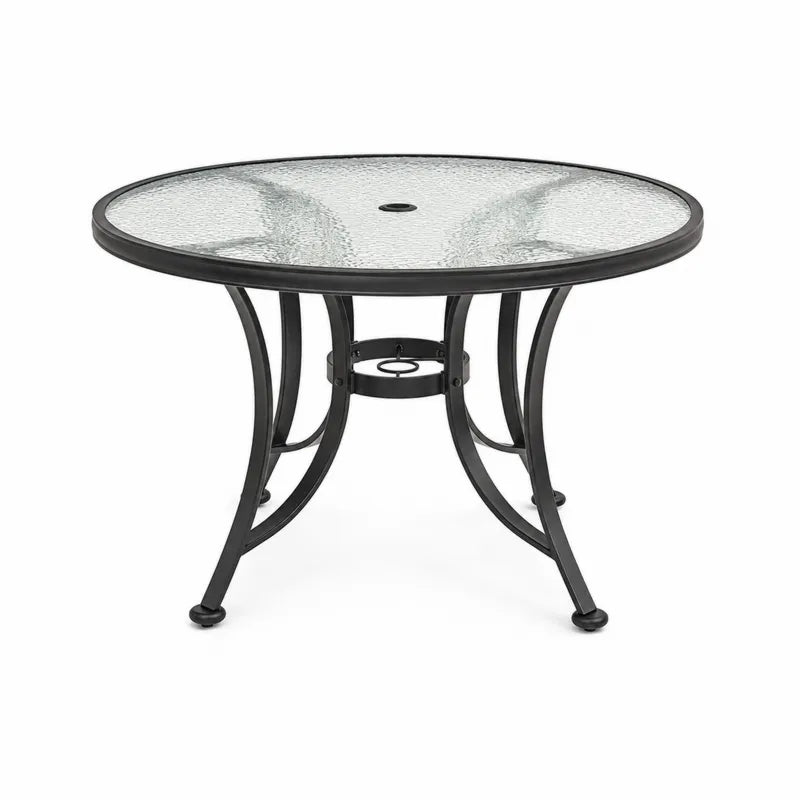 Okr?g?y st¨®? ogrodowy ze stalowym szkieletem i hartowanym szklanym blatem 106 cm czarny