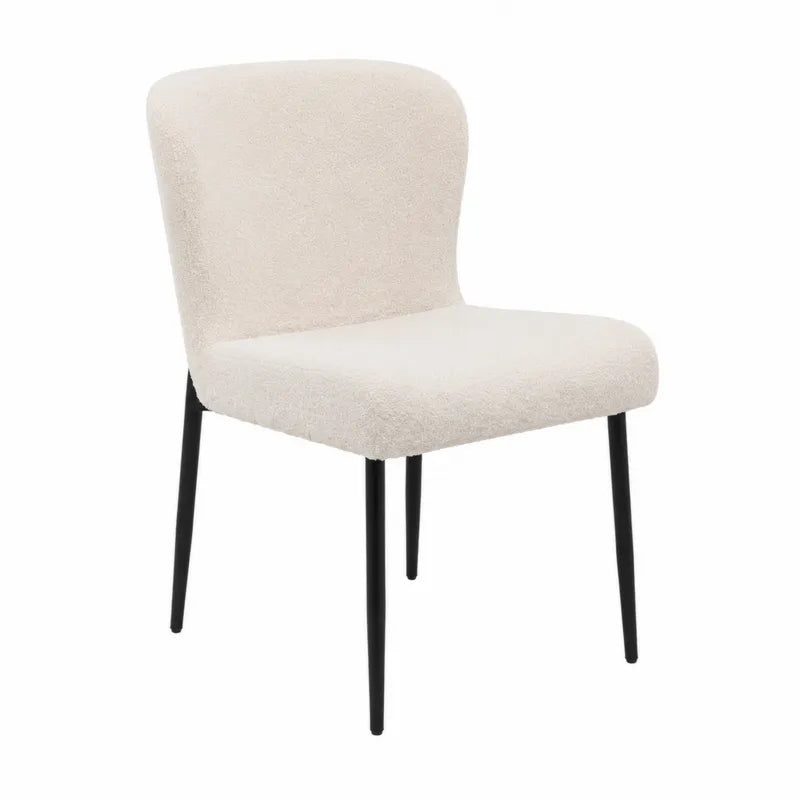 Krzes?o jadalniane tapicerowane tkanin? boucle bia?y stal czarna 80cm