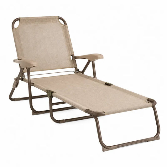 Sk?adany le?ak ogrodowy metalowy z tkanin? tekstyln? 200x70x35 cm be?owy
