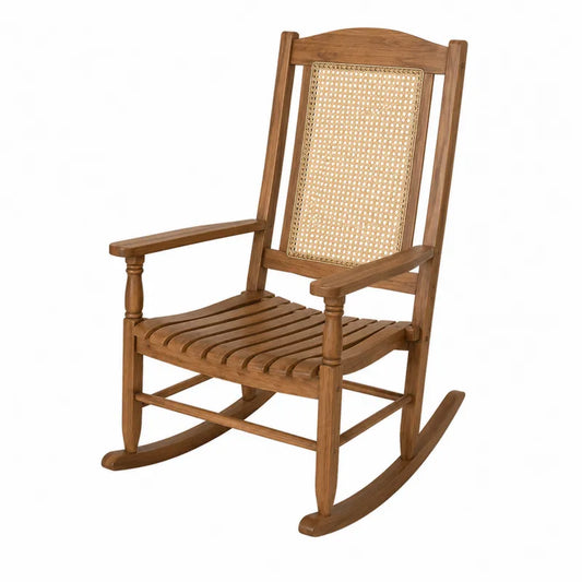 Drewniane krzes?o bujane z plecionym oparciem