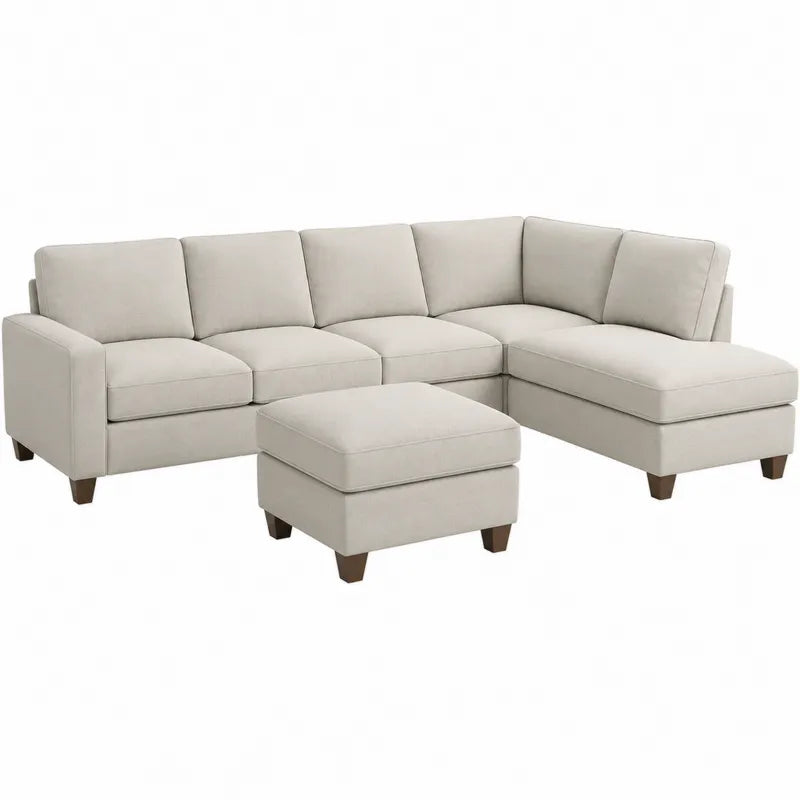 Sofa naro?na modu?owa be?owa z puf? tkanina lniana