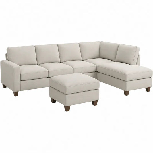Sofa naro?na modu?owa be?owa z puf? tkanina lniana