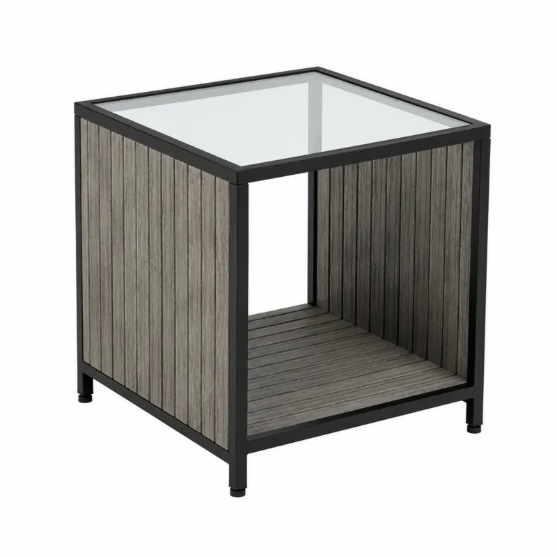 Ogr¨®dkowy stolik z hartowanego szk?a i drewna 50x50 cm