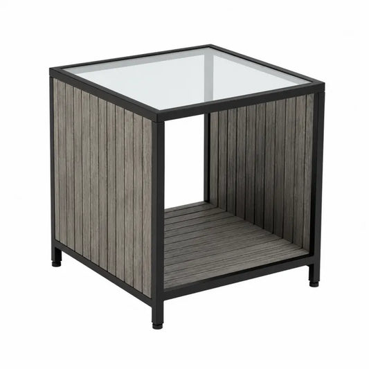 Ogr¨®dkowy stolik z hartowanego szk?a i drewna 50x50 cm
