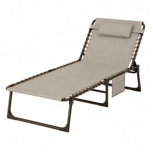 Le?ak ogrodowy sk?adany z poliestrem na stalowej ramie 170x53x35 cm