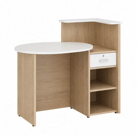 Biurko naro?ne L, drewno i MDF, bia?y/d?b, 120x50x75 cm