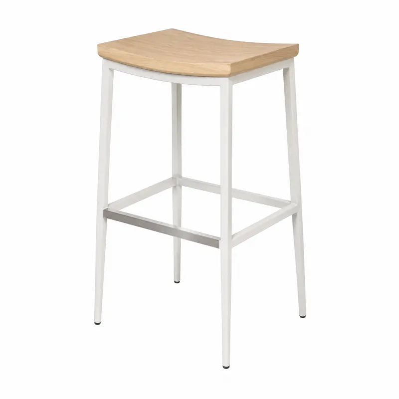 Hoker metalowy bia?y z d?bowym siedziskiem 75 cm