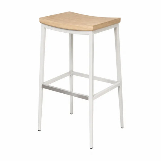Hoker metalowy bia?y z d?bowym siedziskiem 75 cm