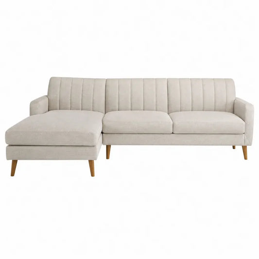 Sofa naro?na be?owa poliester z drewnianymi nogami