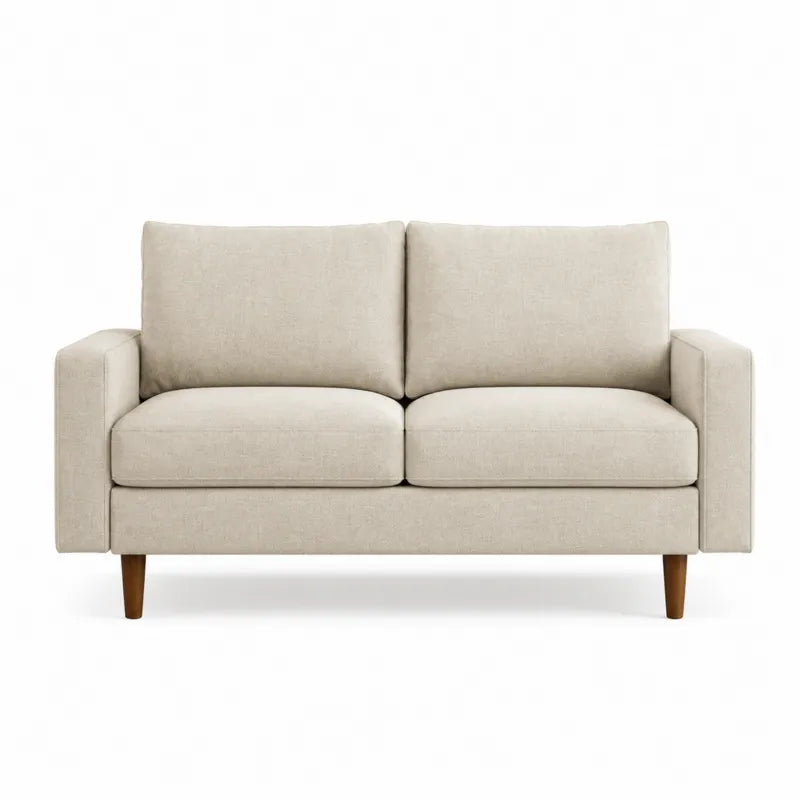 Be?owa sofa dwuosobowa z tkaniny lnianej