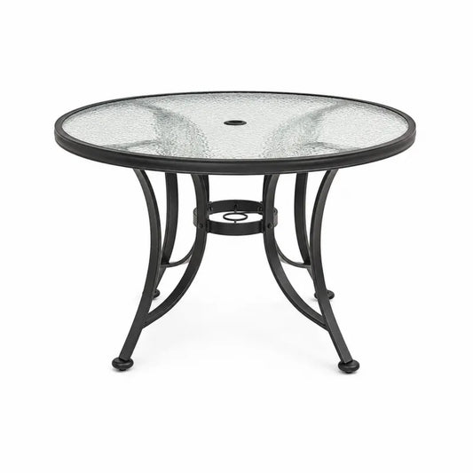 Okr?g?y st¨®? ogrodowy ze stalowym szkieletem i hartowanym szklanym blatem 106 cm czarny